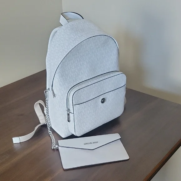 Michael Kors White Leather Backpack Minimalist Design - Picture 2 of 13